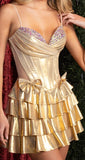 Evafashion Gold A-Line Spaghetti Straps Short Evening Dress Glitter Homecoming Dress HZ1024