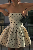 Evafashion Strapless Polka Dot A-Line Satin Short Party Dress HZ1024