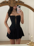 Evafashion Black Square Neck A-Line Short Birthday Party Dress HZ1024
