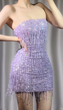 Evafashion Purple Strapless Bodycon Beaded Short Prom Dresses Glitter Homecoming Dress HZ1024