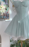 Evafashion Green A-Line Chiffon Lace Short Birthday Party Dress HZ1024