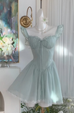 Evafashion Green A-Line Chiffon Lace Short Birthday Party Dress HZ1024