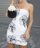 Evafashion White Strapless Birthday Dresses Sheath Satin White Short Formal Dresses Fashion Party Dresses HZ1024