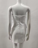 Evafashion White Strapless Birthday Dresses Sheath Satin White Short Formal Dresses Fashion Party Dresses HZ1024