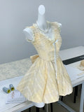 Evafashion Yellow A-Line V-Neck Lace Tulle Short Party Dress Birthday Dress HZ1024