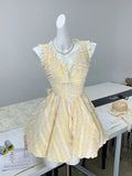 Evafashion Yellow A-Line V-Neck Lace Tulle Short Party Dress Birthday Dress HZ1024
