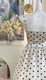 Evafashion Spaghetti Straps Polka Dot A-Line Satin Short Outdoor Party Dress Homecoming Dress HZ1024