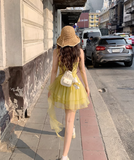 Evafashion Yellow Strap Tulle Short Summer Dress HZ1024