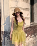 Evafashion Yellow Strap Tulle Short Summer Dress HZ1024