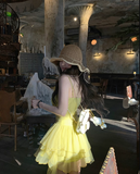 Evafashion Yellow Strap Tulle Short Summer Dress HZ1024