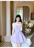 Evafashion Purple Square Neck A-Line Tulle Short Evening Dress for Birthday Cute Homecoming Dress HZ1024
