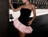 Evafashion Black/Pink Strapless A-Line Satin Short Party Dress Fashion Evening Dress HZ1024
