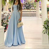 Evafashion A-Line Sky Blue Evening Gowns Sweetheart Neck Formal Dresses Satin Elegant 18th Birthday Outfit HZ1024