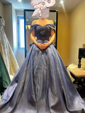 Evafashion Navy Blue Ball Gown Off Shoulder Quinceanera Dress Satin Sweet 16 Dress Graduation Dress HZ1024