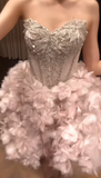 Evafashion Pink Ball Gown Short Homecoming Dress Sweetheart Neck Beaded Formal Dress Birthday Dress HZ1024