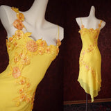 Evafashion Sheath Birthday Formal Dress Yellow Beaded Short Homecoming Dress Fairy Straps Chiffon Applique Graduation Dress HZ1024