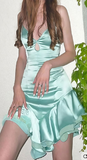 Evafashion Sheath Birthday Formal Dress Tiffany Blue Short Homecoming Dress Fairy Strap Satin Graduation Dress HZ1024