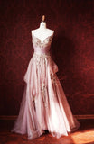 Evafashion A-Line Spaghetti Strap Tulle Long Prom Dress with Beaded Appliques Sweet 16 Dress HZ1024