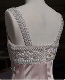 Evafashion A-Line Square Neck Short Birthday Prom Dress Satin Beaded Formal Dress Graduation Dress Middle School Homecoming Dress HZ1024