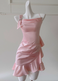 Evafashion Pink Sheath Satin Short Homecoming Dresses Birthday Party Dress HZ1024