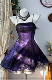 Evafashion A-Line Spaghetti Strap Tulle Short Prom Dress Purple Satin Homecoming Dresses HZ1024