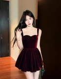 Evafashion Hepburn A-Line Spaghetti Strap Velvet Short Prom Dress, Burgundy Homecoming Dresses HZ1024