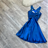 Evafashion A-Line Short Prom Dresses Halter Neck Satin Homecoming Dresses Royal Blue Birthday Dresses HZ1024