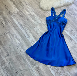 Evafashion A-Line Short Prom Dresses Halter Neck Satin Homecoming Dresses Royal Blue Birthday Dresses HZ1024