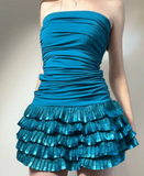 Evafashion Strapless Bodycon Chiffon Short Prom Dresses, Blue Homecoming Dresses HZ1024