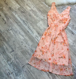 Evafashion V-neck Sheath Floral Chiffon Homecoming Dresses, Short Peach Prom Dresses HZ1024