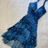 Evafashion V-neck A-Line Chiffon Homecoming Dresses, Short Blue Fairy Prom Dresses HZ1024