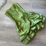 Evafashion Spaghetti Strap Ball Gown Satin Homecoming Dresses, Green Fairy Short Prom Dresses HZ1024