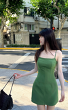 Evafashion Spaghetti Strap Sheath Satin Short Prom Dresses Dark Green Homecoming Dresses HZ1024