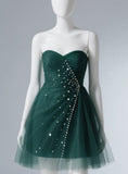 Evafashion A-line Short Prom Dresses, Sweetheart Diamond Formal Dresses, Forest Green Homecoming Dresses HZ1024
