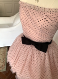 Evafashion Strapless Ball Gown Tulle Polka Dot Short Prom Dresses Pink Homecoming Dresses HZ1024
