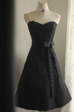 Evafashion Sweetheart A-Line Satin Short Prom Dresses, Black Homecoming Dresses Sweet Birthday Dresses HZ1024