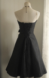 Evafashion Sweetheart A-Line Satin Short Prom Dresses, Black Homecoming Dresses Sweet Birthday Dresses HZ1024