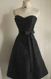 Evafashion Sweetheart A-Line Satin Short Prom Dresses, Black Homecoming Dresses Sweet Birthday Dresses HZ1024