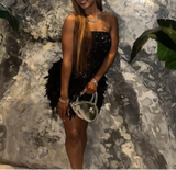 Evafashion Strapless Bodycon Short Prom Dresses, Black Homecoming Dresses, Sequined Birthday Dresses HZ1024