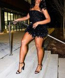 Evafashion Strapless Bodycon Short Prom Dresses, Black Homecoming Dresses, Sequined Birthday Dresses HZ1024