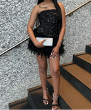 Evafashion Strapless Bodycon Short Prom Dresses, Black Homecoming Dresses, Sequined Birthday Dresses HZ1024