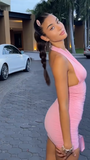 Evafashion V neck Bodycon Chiffon Short Prom Dresses, Pink Homecoming Dresses, Backless Birthday Dresses HZ1024