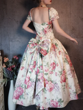 Evafashion V-neck Ball Gown Floral Prom Dresses HZ1024