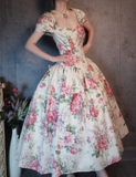 Evafashion V-neck Ball Gown Floral Prom Dresses HZ1024