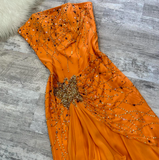 Evafashion Strapless Sheath Chiffon Beaded Short Prom Dresses,Orange Homecoming Dressess HZ1024