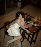 Evafashion A-Line Satin Short Prom Dresses, Sleeveless Homecoming Dresses, Polka Dot Birthday Dresses HZ1024