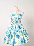 Evafashion Spaghetti Strap A-line Blue Homecoming Dress Floral Birthday Dresses HZ1024