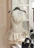 Evafashion Straps Ball Gown Short Prom Dresses, Polka Dot Homecoming Dresses HZ1024