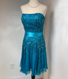 Evafashion Strapless Sheath Beaded Chiffon Short Prom Dresses, Blue Homecoming Dresses HZ1024