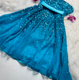 Evafashion Strapless Sheath Beaded Chiffon Short Prom Dresses, Blue Homecoming Dresses HZ1024